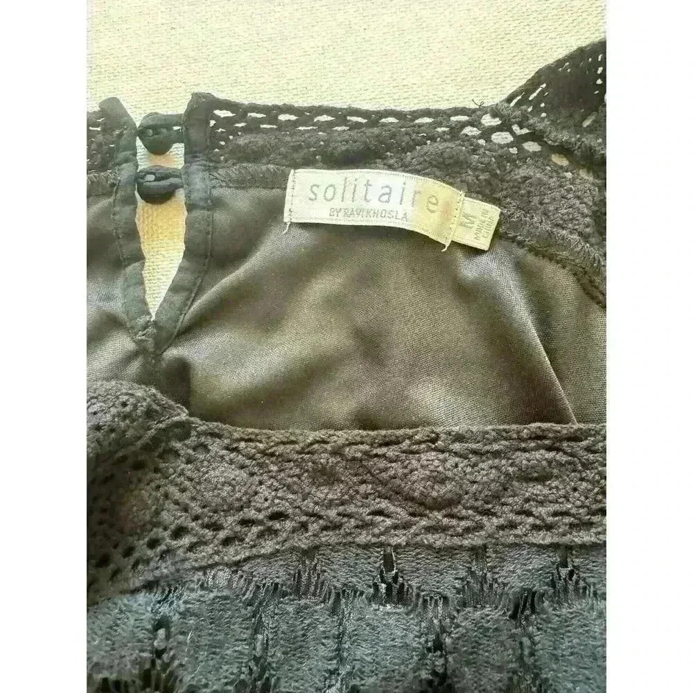 EUC Solitaire Women's Black Lace Square Neck 3/4 Sleeve Pull Over Dress Size M - Picture 11 of 11